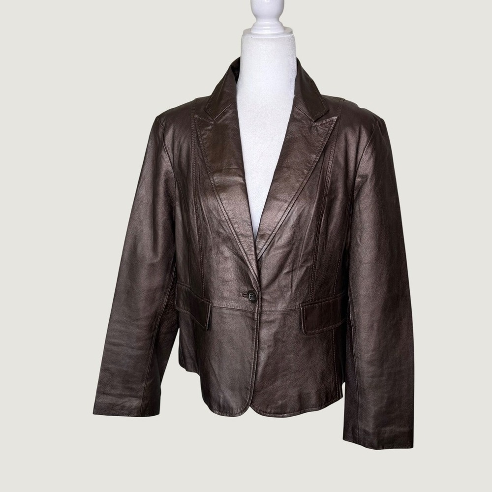 Worthington Womens Leather  Blazer XL Bronze Metallic Vintage Y2K Classic Fit